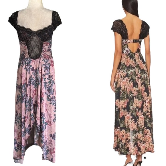 RARE Free People Bad For You Lace & Floral Bodysuit Corset Slip Maxi Dress - L - Picture 16 of 16